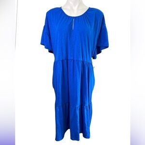 Seven7‎ dress plus 2x Blue short sleeve tiered cotton blend knee length office